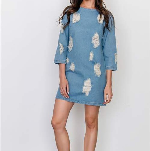 ACE DISTRESSED LIGHT WASH DENIM DRESS - Picture 4 of 6